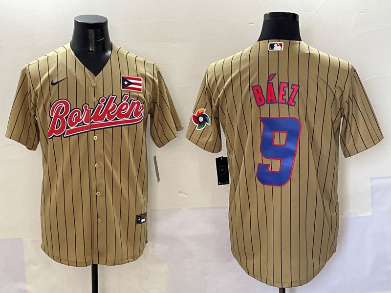 Men Puerto Rico #9 Baez Brown Stripe Joint Name 2025 Nike MLB Jersey style 12->more jerseys->MLB Jersey